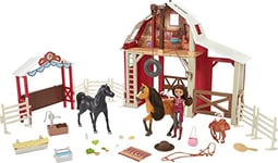 Spirit : l'Indomptable, Coffret Centre Équestre Deluxe Lucky & Spirit, avec poupée Lucky, 2 figurines chevaux, écurie, paddock et accessoires, jouet enfant, HDK57