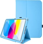 Coque Cuir Compatible Avec Ipad 10 2022 [10ème Génération] Housse De Protection En Cuir Pu Avec Support Stand Et Prise Main,Fonction Sommeil/Réveil Coque Pour Ipad 10.9 2022 [Bleu Clair].[I652]