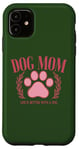 Coque pour iPhone 11 Green Dog Mom Accessories Women,Pink Dog Paw Print Dog Mom