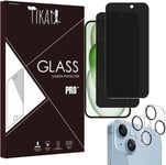 X4 Protection Écran Anti-Espion Couverture Complète Pour Iphone 15 Plus 6,7 Pouces [2 Ecran + 2 Caméra], Bord Noir Film Verre Trempé + Kit D`Installation Facile, Compatible Coque, [Bhm044804]