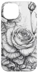 Coque pour iPhone 14 Rose Line Art floral botanique vintage