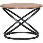 HOMCOM Table Basse Ronde de Style Industriel en métal Noir et Plateau Bois - Dim. Ø 60 x 46H cm