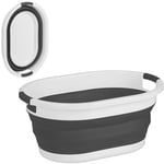 Panier à linge, 24 litres, en plastique, pliable, rangement peu encombrant, avec poignées, noir et blanc - Relaxdays