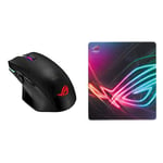 ASUS ROG Chakram Ergonomic RGB Optical Qi Gaming Mouse, Wireless Charging with Rog Strix Edge Vertically Orientated Gaming Pad with Anti Fray Stitching