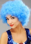 Bright Blue Curly Pop Wig Clown Fancy Dress Great Britain Patriotic Blue Fan Wig