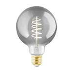 EGLO Dimmable E27 LED globe, vintage spiral filament light bulb, Edison lamp for retro lighting, 4 watt, 100 lumen, warm white glow, black transparent, 2000k, G95, Ø 3.7"