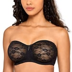 Dobreva Femme Soutien-Gorge Bandeau Dentelle à Armature avec Bretelle Amovible - Noir - Taille FR:95D(Taille fabricant: 36D)