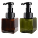 Alledomain 2Pcs 250ml (8.5oz) Empty Foaming Pump Bottles, Refillable Plastic Square Foam Soap Dispenser Liquid Hand Container for Cleaning, Travel, Cosmetics, Liquid Soap, Body Wash (Green + Brown)