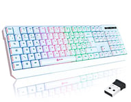 KLIM Chroma Clavier sans Fil Gamer AZERTY - Nouveauté 2024 - Fin, Durable, Ergonomique, Discret, Waterproof, Silencieux - Clavier Gamer rétroéclairé pour PC Mac - Clavier PS4 PS5 - Blanc