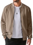 JMIERR Veste Légère Et Fine Pour Homme Avec Poche Sur La Manche Blouson d'Automne Veste Misaison Col Montant Veste Aviateur De Loisirs Avec Poche Marron XL