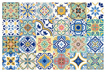 GSS Designs 24 PC Pack - Traditional Mexican Talavera Tile Stickers for Bathroom & Kitchen Decor 4x4 Inch (10x10cm) Waterproof Removable Wall Sticker Decals(TS24-005)