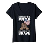 Womens Home of the Free Because of the Brave - Veteran V-Neck T-Shirt