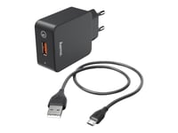 Hama - Strømadapter - 19.5 Watt - 3 A - Qc 3.0 (Usb) - På Kabel: Micro-Usb - Svart