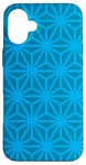 Coque pour iPhone 16 Plus Teal Blue Cubes Hexagons Triangles Box Mesh Pattern