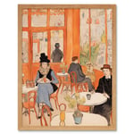 A Bustling Parisian Cafe in the Style of Toulouse Lautrec Paris French Orange Art Print Framed Poster Wall Decor 12x16 inch