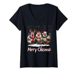 Womens Christmas Chicken Shirt Lover Xmas Santa Hat Funny Farm Gift V-Neck T-Shirt