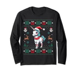 Unicorn Lover Santa Hat Xmas Light Unicorn Christmas Ugly Long Sleeve T-Shirt