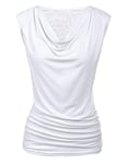 Zeagoo Women's Summer Tank Tops Ladies Sleeveless Vests Top V-Neck Tank Tops Ruched Cowl Neck Tops White XXL