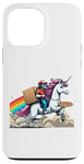 Coque pour iPhone 13 Pro Max Livreur de pizza chevauchant une licorne pour garçons, filles, femmes, enfants