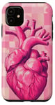 Coque pour iPhone 11 Rose Pop Art Anatomique Coeur Carreaux