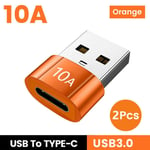 Adaptateur Otg Usb 2023 Vers Type C,3.0 10a,Convertisseur Femelle Vers Mâle,Charge Rapide,Transfert De Données,Pour Macbook,Xiaomi,Samsung - Type Orange 2pcs