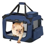 Feandrea Foldable Pet Carrier Bag, Portable Cat Dog Carrier, Soft Sided Pet Travel Carrier with Breathable Mesh, with Handles, Storage Pockets, 60 x 42 x 42 cm, Dark Blue PDC60Z