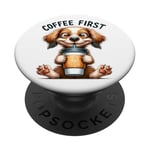 Coffee First Tasse à café Motif chiot mignon PopSockets PopGrip Adhésif