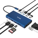 YLSCI Station d'accueil USB C, Adaptateur multiport USB-C 12 en 1, Triple écran, 2 x 4 K HDMI, VGA, Ethernet, 100 W PD, USB 3.0, 4 x USBA, SD/TF pour Ordinateur Portable et Smartphone USB-C