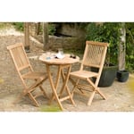 Harris - salon de jardin en bois teck 2 personnes : Ensemble de jardin - 1 Table ronde pliante 60 cm et 2 chaises - Marron