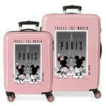 Disney Mickey et Minnie Travel the World Paris Nude Valise Set 55/68 cms Rigide ABS Serrure à combinaison latérale 104L 6 kgs 4 Double roues bagage à main