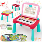 TERRAMUS 3-in-1 Touch & Learn Activity Desk, Interactive Learning System, Educational Toy with 24-Key Toy Piano Keyboard for Toddler 2-5, Kids Whiteboard Drawing Table, Activity Center for Boys Girls