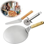 3pcs Roulette pizza, Pelle à pizza, Pelle à gâteau en Acier Inoxydable Manche en bois , Idéal pour Tarte, Pizza ou Gâteau.. Debuns