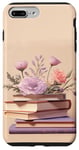 Coque pour iPhone 7 Plus/8 Plus Livres rose violet pastel et fleur sur fond beige
