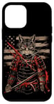 iPhone 12 mini Cat Samurai American Flag Samurai Cat Art Patriotic Cat Case