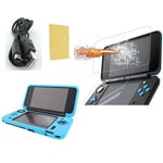 Pack 3 en 1 Nintendo New 2DS XL : Housse silicone Bleu turquoise - Chargeur USB - Protection écran verre trempé - Straße Game ®