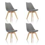 hjh OFFICE 661010 Set de 4 chaises de Salle à Manger Scandi Plastique Gris Pieds en hêtre Massif, Chaise rembourrée Design rétro