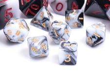 Mini Dice Black/White Blend/Gold RPG (7-Die set)