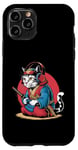 Coque pour iPhone 11 Pro Japon Kawaii Cat Samurai Casque Casque Manette de Jeu Vidéo