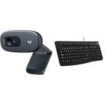 Logitech C270 HD Webcam, HD 720p/30fps, Widescreen HD Video Calling, HD Light Correction & K120 Wired Business Keyboard, QWERTY Spanish Layout - Black