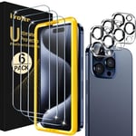 ivoler 7 en 1 Verre Trempé Compatible avec iPhone 15 Pro 6.1 Pouces, 3 Film de Vitre Protection d’écran avec 3 Caméra Arrière Protecteur et Outil D'alignement Facile, sans Bulles, 9H Dureté