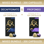 L'OR 200 Nespresso* Compatible Capsules Decaf & Profondo BUNDLE [200 Pods]