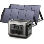 R1500 Tragbare Powerstation mit 2Pcs 200W Solarpanel, 1152Wh LiFePO4 Batterie mit 1800W ac Ausgang Solargenerator, 43dB Leise Betrieb Mobile