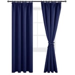 DWCN Blackout Curtains for Bedroom Thermal Insulated Curtains with Tiebacks Pencil Pleat Window Curtains for Living Room 55 x 96 inch Length, Navy Blue, 2 Panels