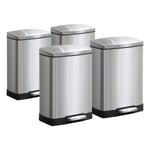 SOGA 4X Foot Pedal Stainless Steel Rubbish Recycling Garbage Waste Trash Bin Rectangular Shape 12L Silver - Kitchen Bins - RubbishBinU12L05X4