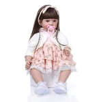 Pinky Reborn Baby Dolls 60 Cm 24 'Handmade Realistic Reborn Babies Girls Blonde Curly Hair Lifelike Baby Doll Soft Silicone Baby Toy, Bouche magnétique