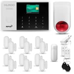 Systeme d'alarme Maison WiFi + GSM 2G, HUXGO HXA005 + Sirène sans Fil, 1X détecteur de Mouvement, 12X capteur de Porte/fenêtre,