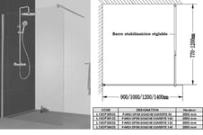 Paroi de douche à l'italienne Open 2 - verre transparent - 100 cm LEDA