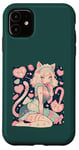 Coque pour iPhone 11 Anime Cat Girl Manga Hearts Kawaii Cute Holiday Valentines