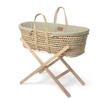 Clair de Lune Organic Palm Moses Basket with Natural Folding Stand, Award Winning Baby Bassinet 75 x 28 cm (Sage Green)