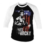 Hybris Rocky - American Flag Baseball 3/4 Sleeve Tee (S,White-Black)